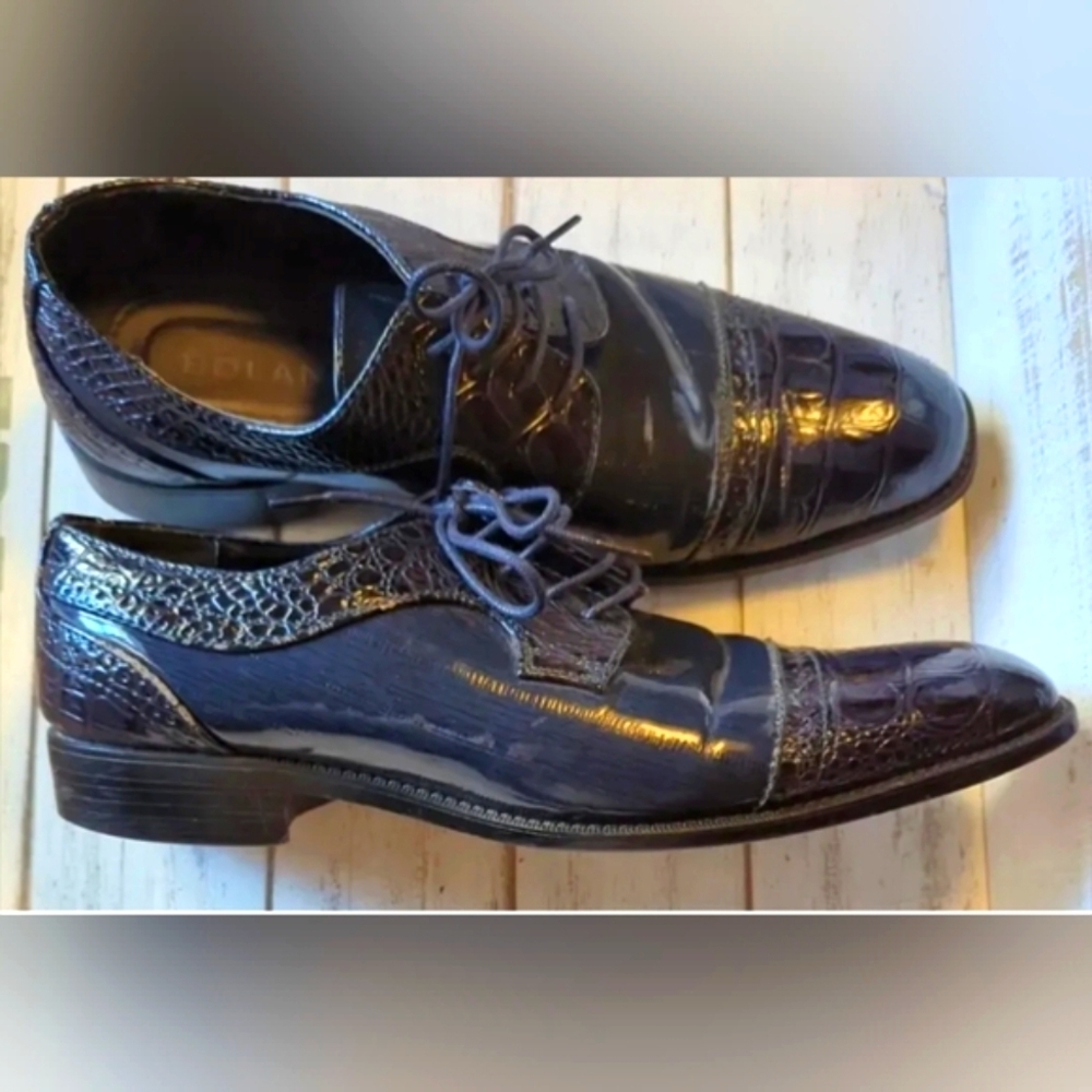BOLANO Dallas 002 Navy Mens 9 Oxford Shoes Crock And Eel Print